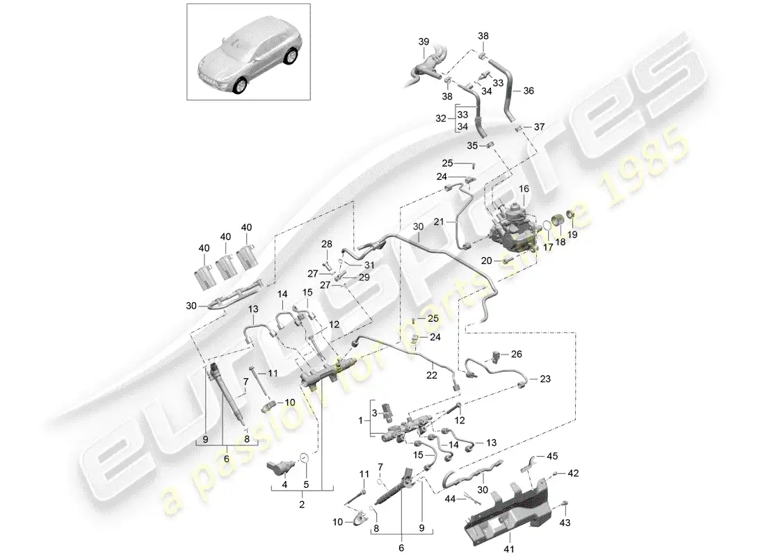 porsche 2016 (macan) fuel collection pipe parts diagram