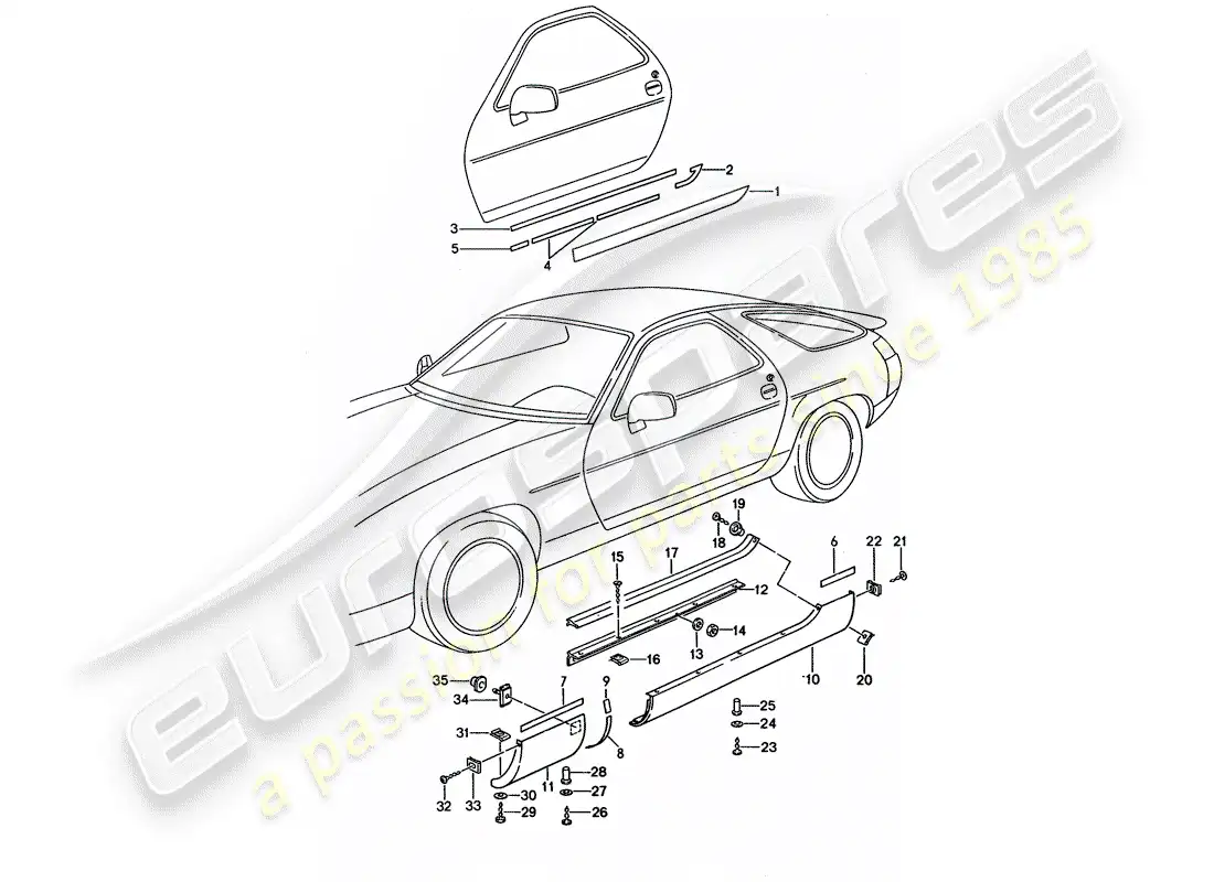 porsche 1994 (928) side member trim parts diagram