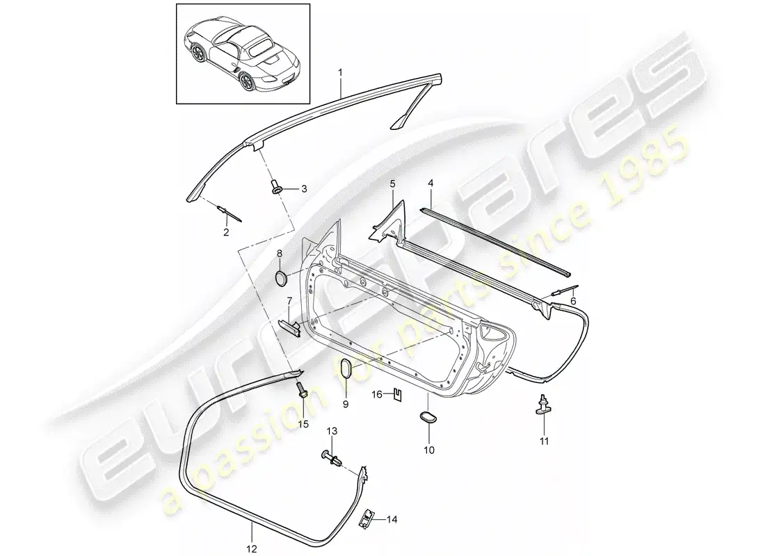 porsche 2009 (987 boxster) door seal parts diagram