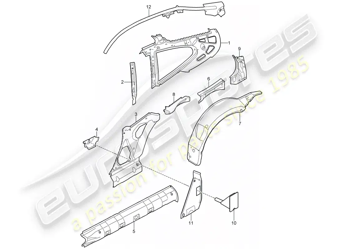 porsche 2009 997-2 turbo / gt2 side panel parts diagram