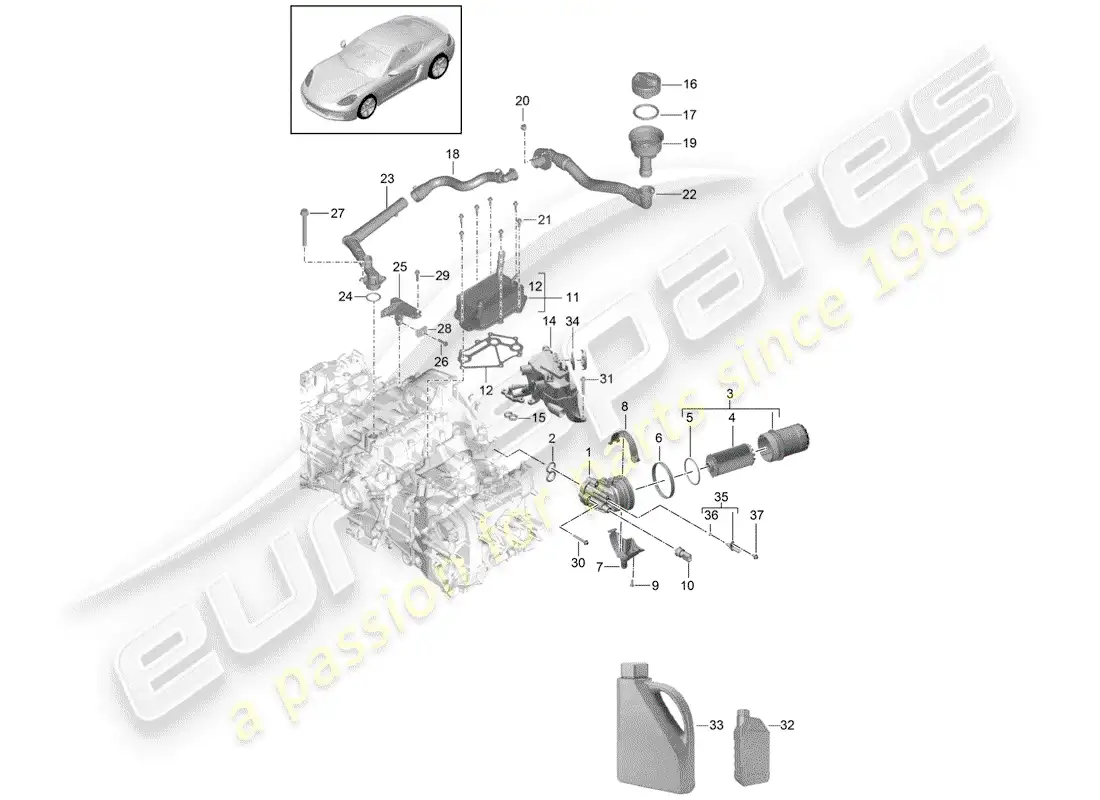 porsche 2017 (718 cayman) engine (oil press./lubrica.) parts diagram