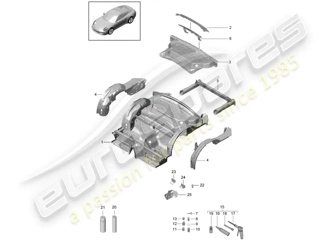 porsche 2012 (991-1) rear end parts diagram