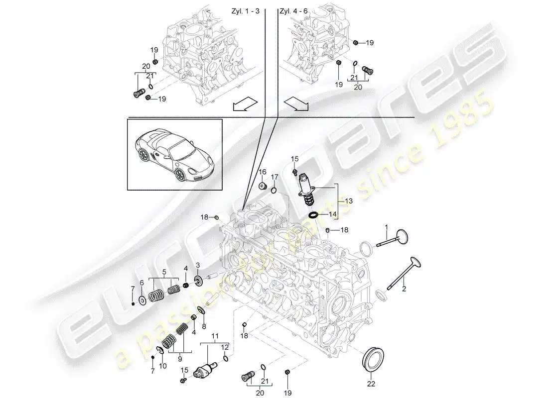 porsche 2012 (987 boxster) cylinder head parts diagram