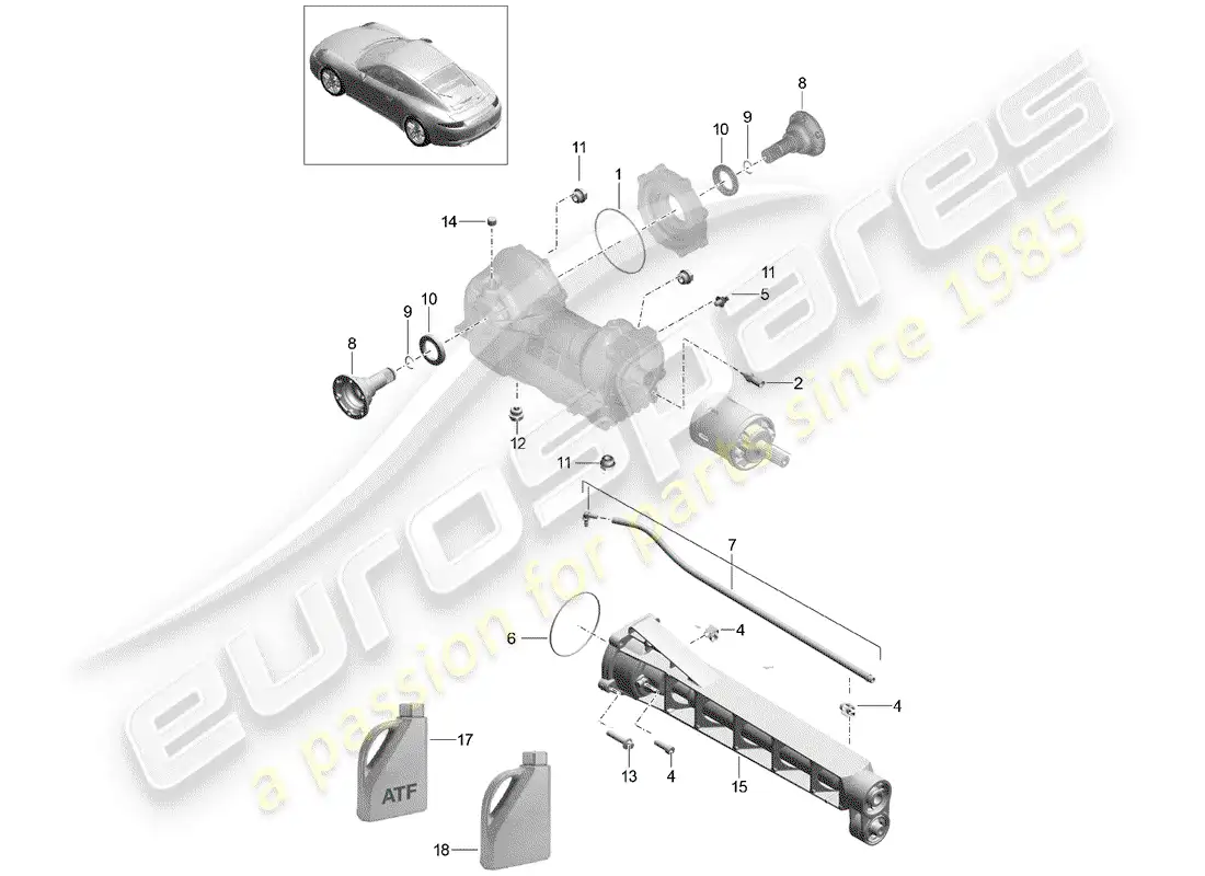 porsche 2015 (991-1) front axle differential parts diagram