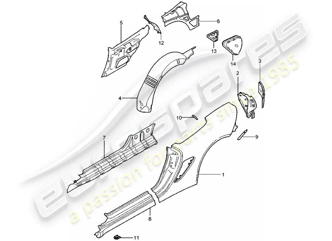 porsche 2007 (987 boxster) side panel part diagram