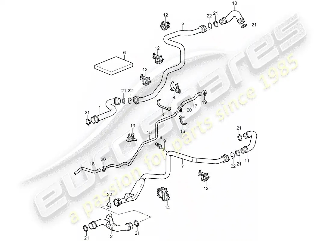 porsche 2007 (997-1 gt3) water cooling 1 part diagram