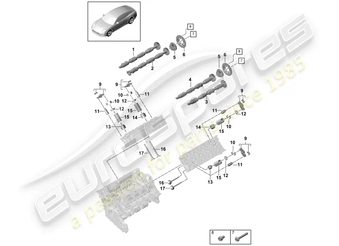 porsche 2017 (panamera 971-1) camshaft, valves parts diagram