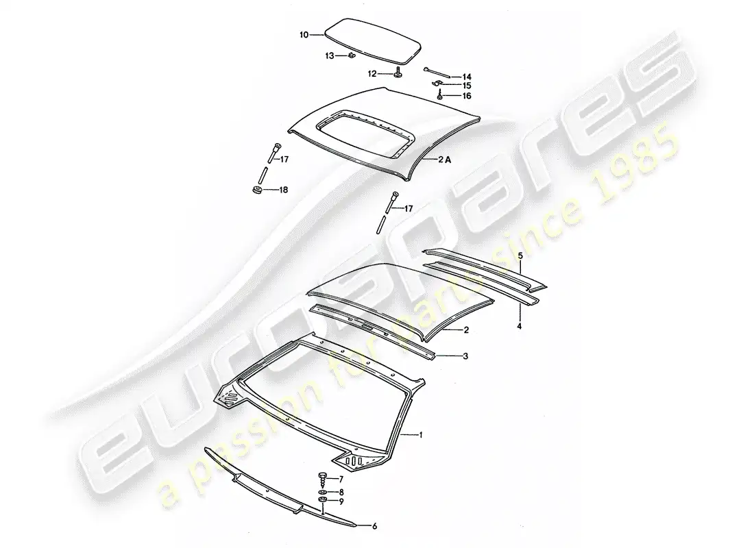 porsche 1993 (928) roof - cowl parts diagram