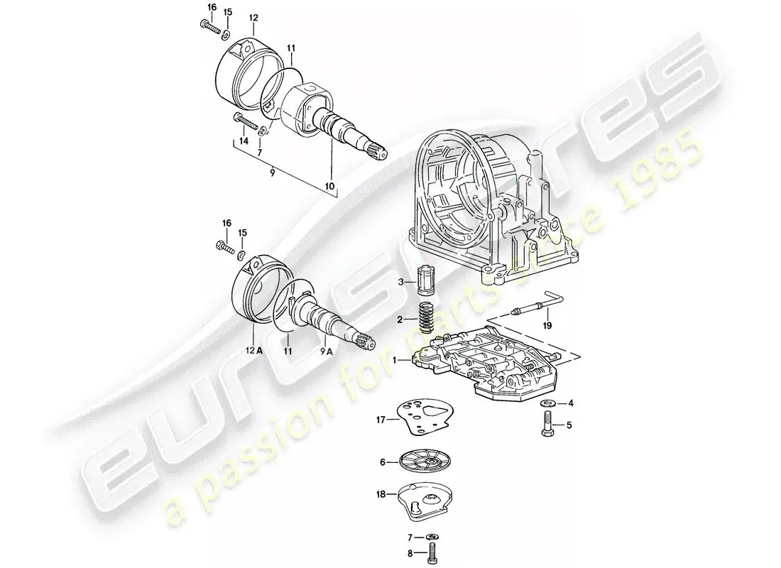 porsche 1982 (944) valve body - governor - oil strainer - automatic transmission parts diagram