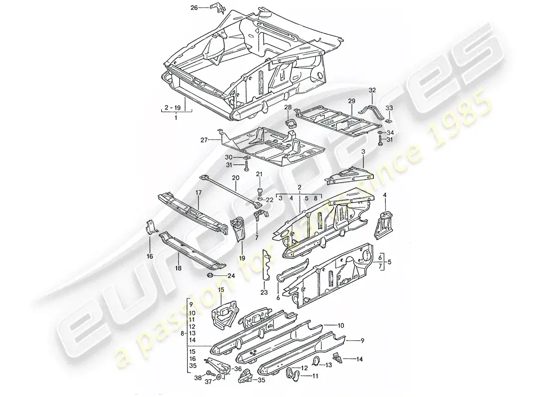 porsche 1991 (928) front end parts diagram