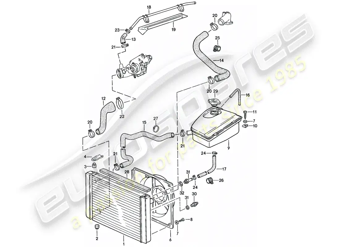 porsche 1986 (924s) water cooling parts diagram