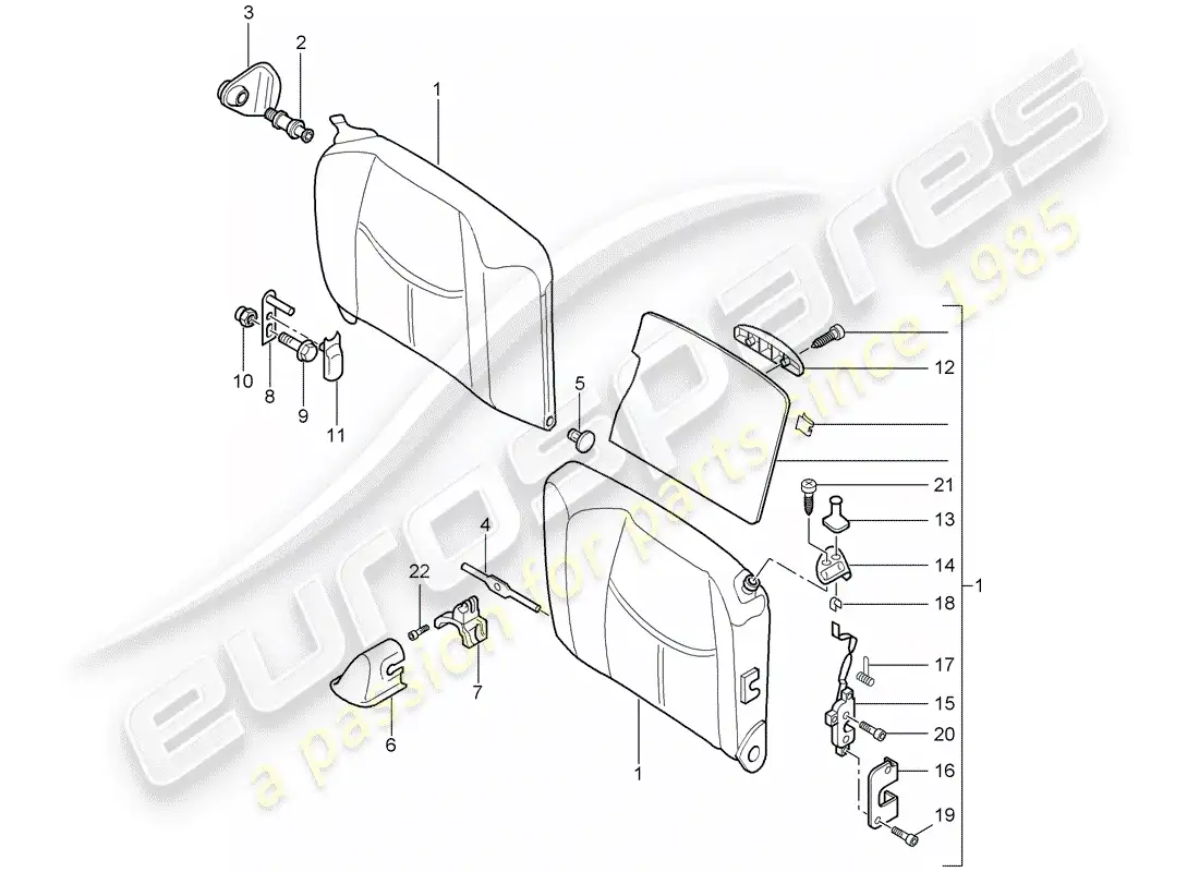 porsche 2005 (997-1) emergency seat backrest parts diagram