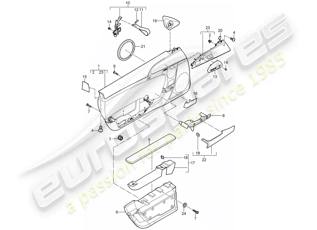 porsche 2009 (997-2 gt3) door panel parts diagram