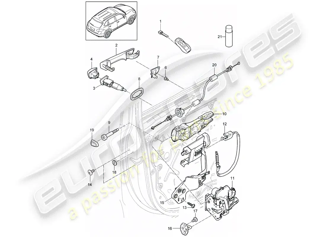 porsche 2014 (cayenne e2 92a) door handle part diagram