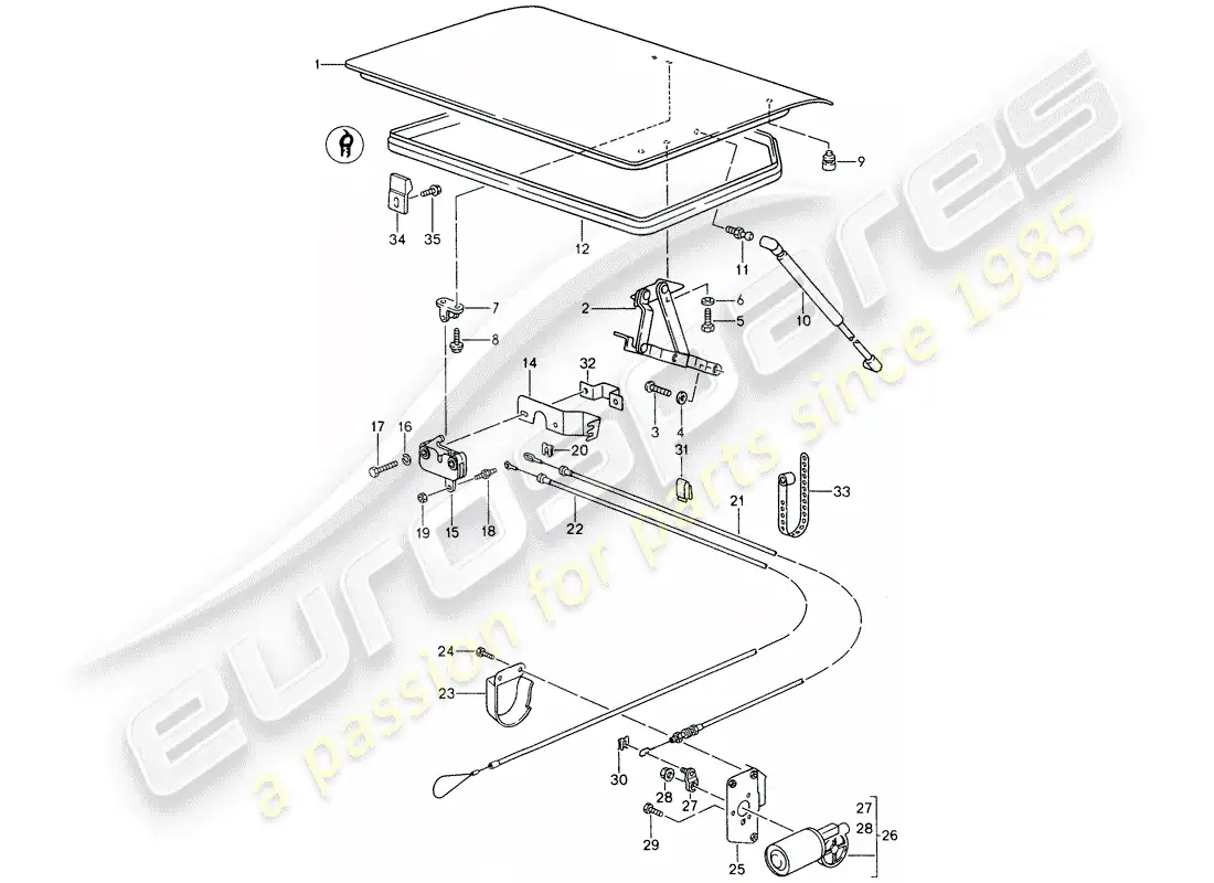 porsche 1992 (968) rear trunk lid parts diagram