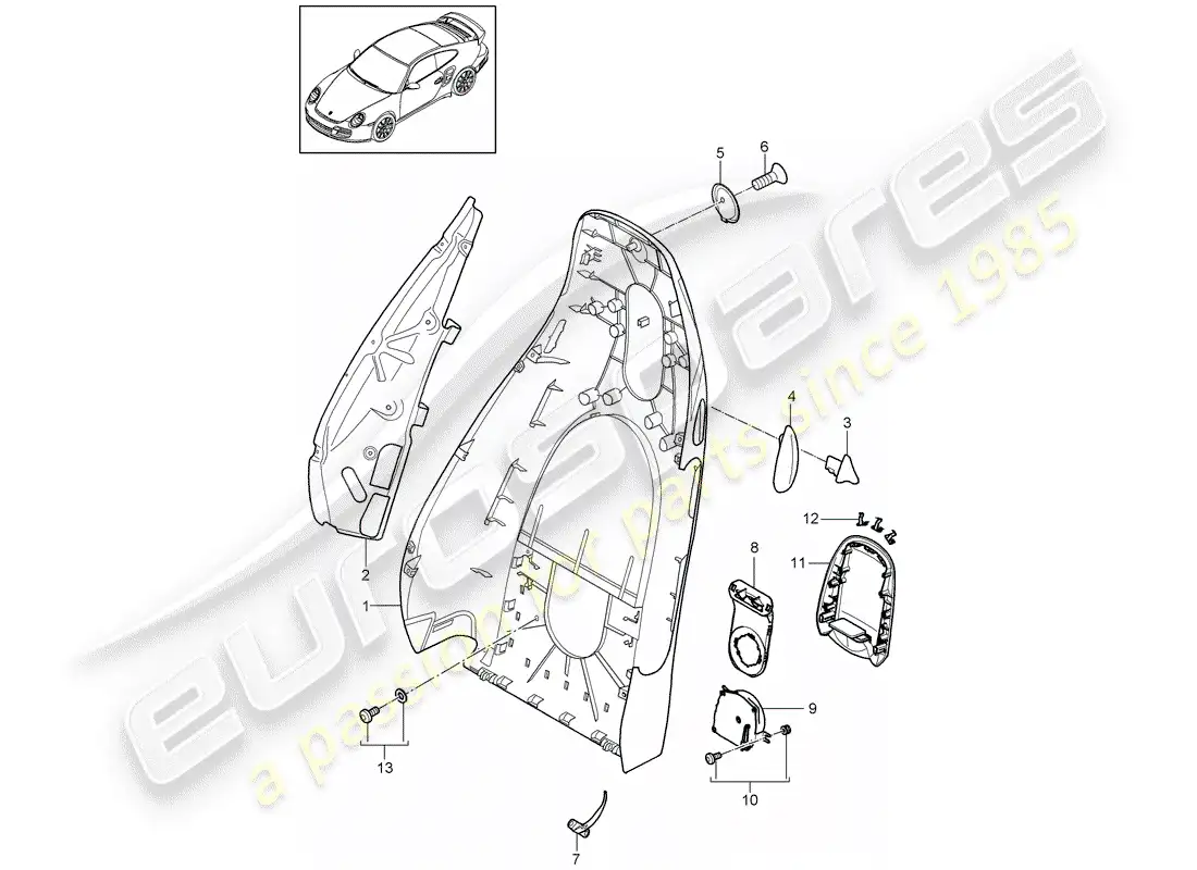porsche 2013 (997-2 turbo / gt2 rs) backrest shell parts diagram