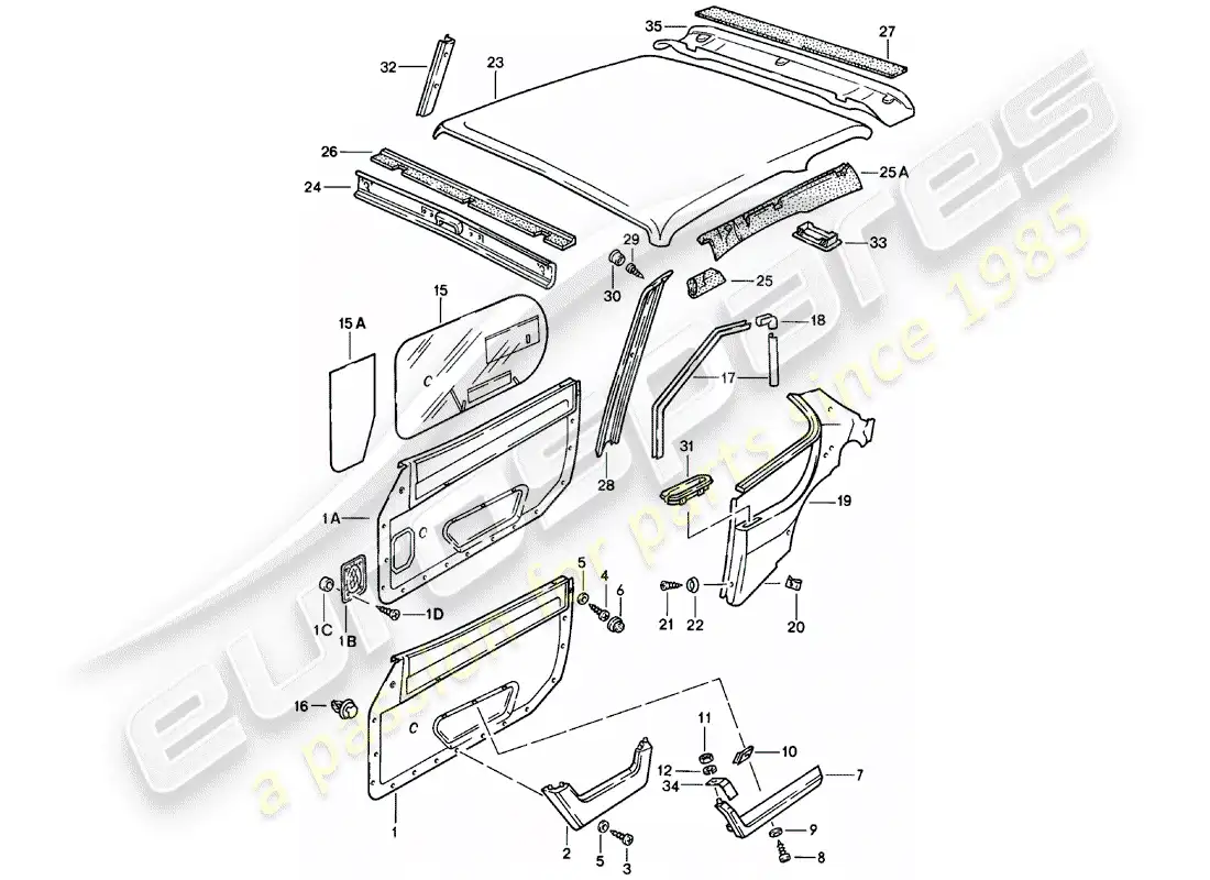 porsche 1980 (924) trims parts diagram