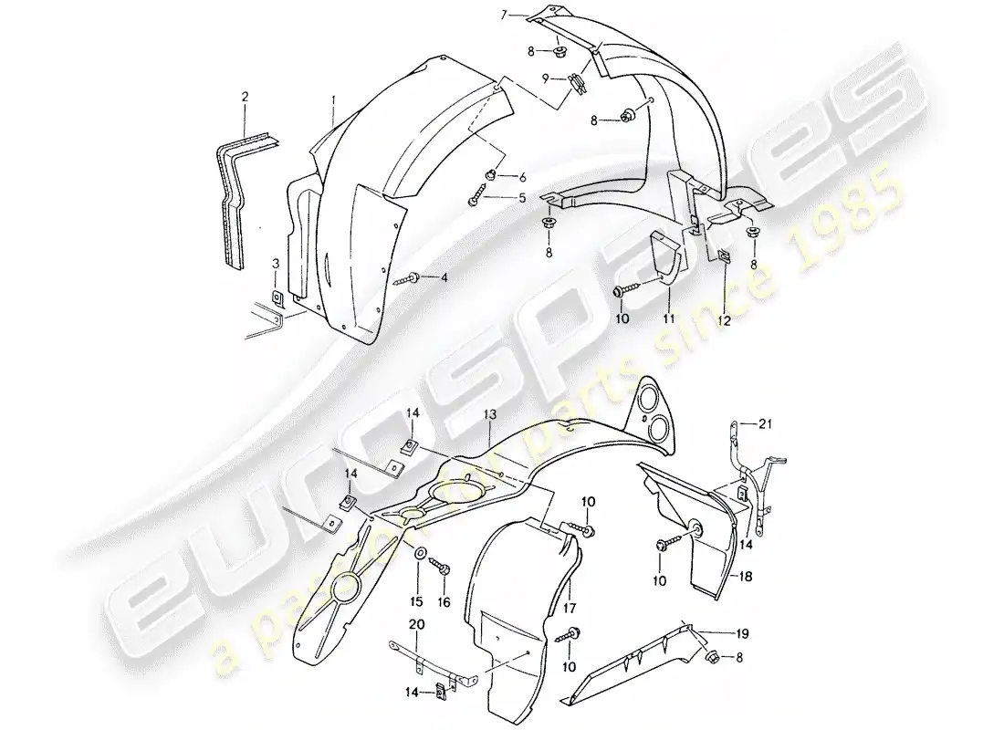 porsche 1992 (964) cover - wheel housing parts diagram