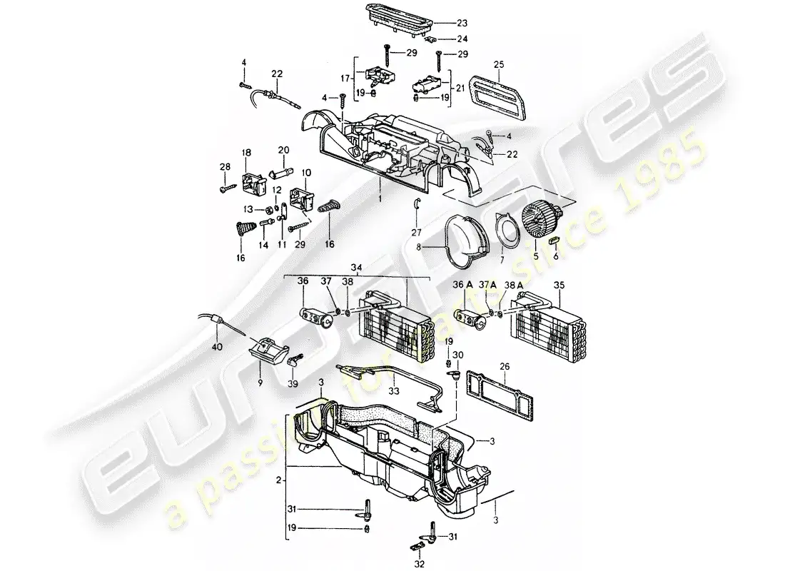 porsche 1989 (964) heater - air conditioner - single parts parts diagram