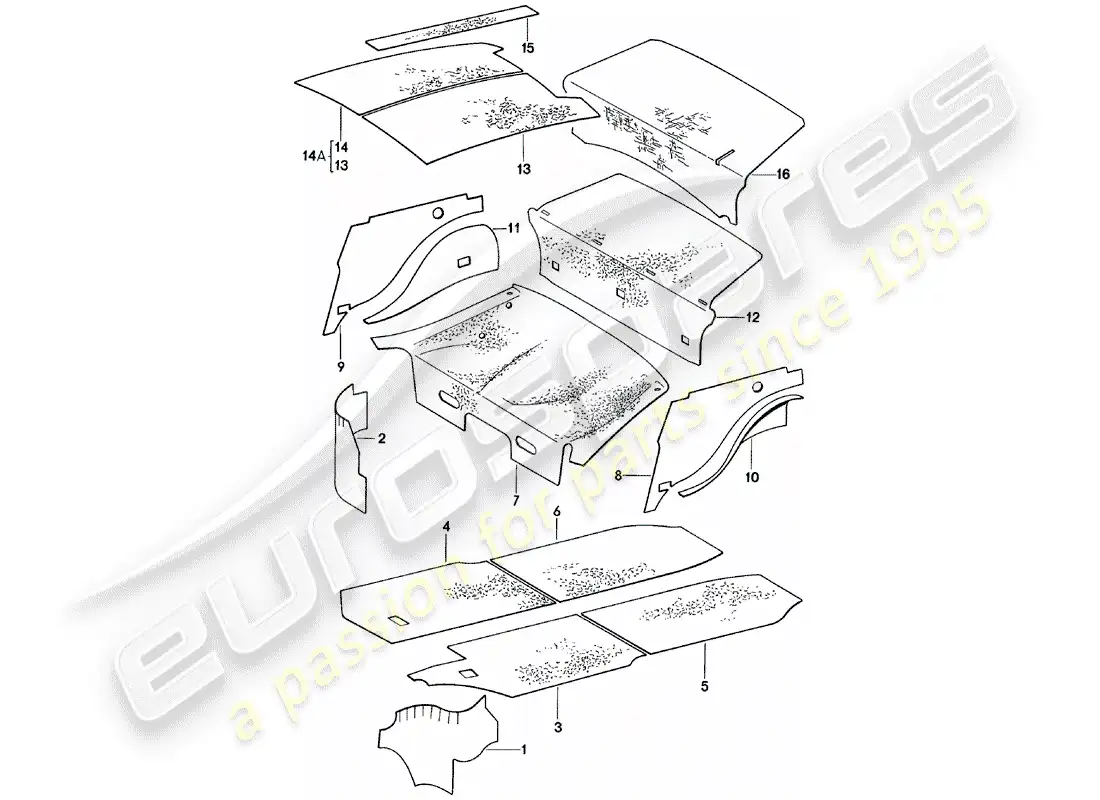 porsche 1981 (911) body shell - sound absorbers parts diagram
