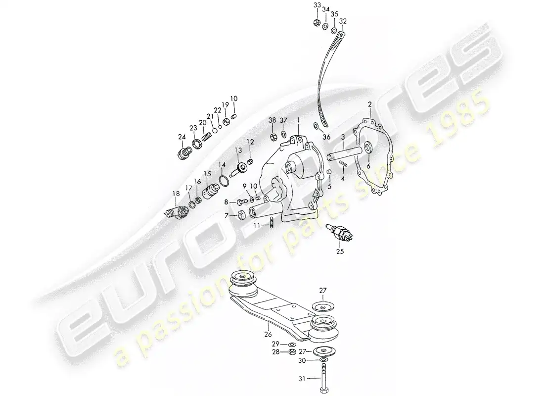 porsche 1968 (911/912) transmission cover - transmission suspension - sportomatic parts diagram
