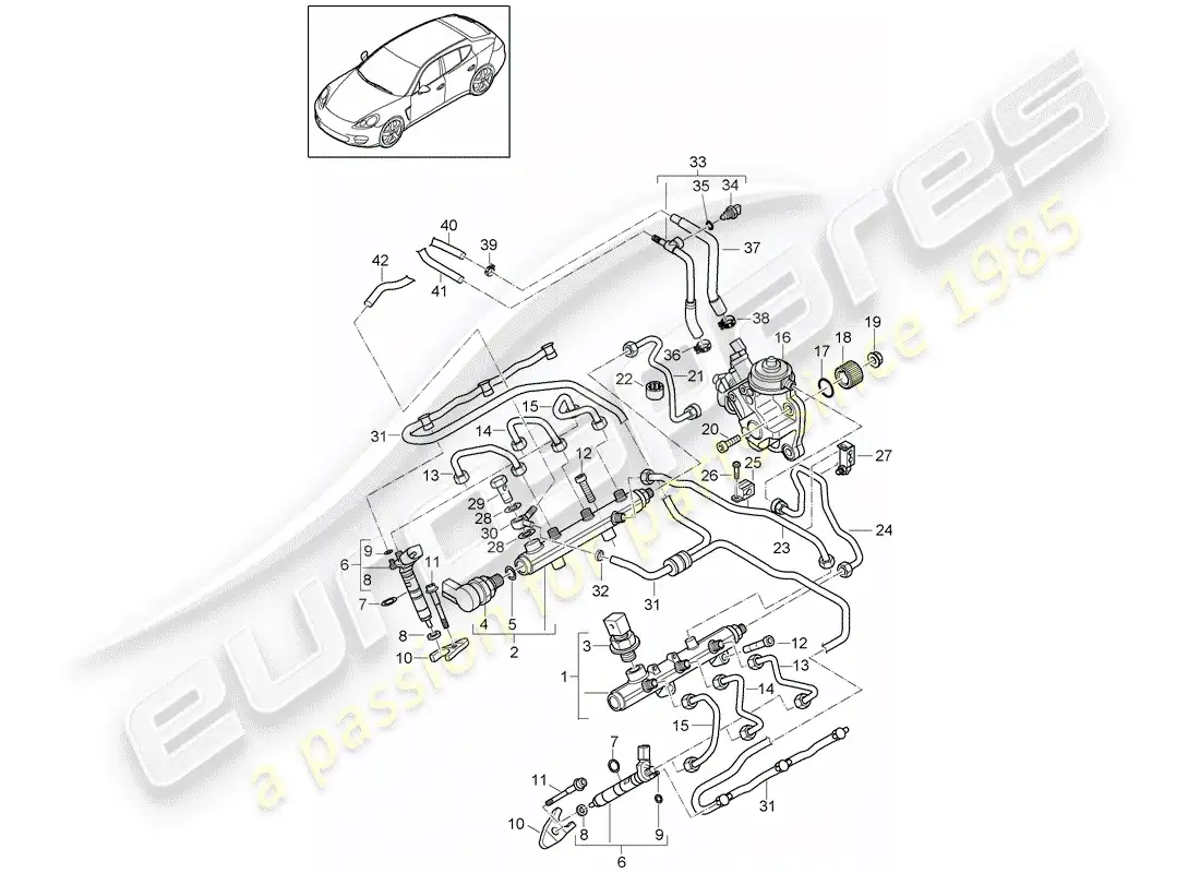 porsche 2010 (panamera 970) fuel collection pipe parts diagram