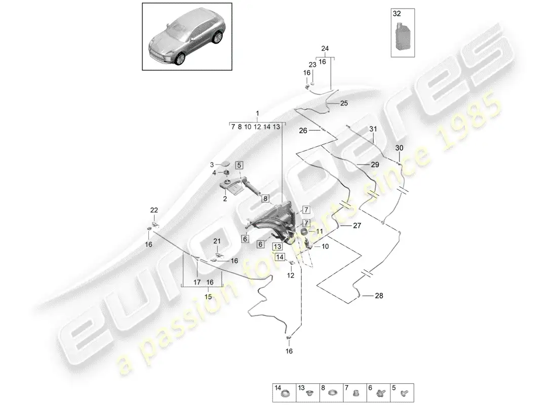 porsche 2019 (macan) windshield washer unit parts diagram