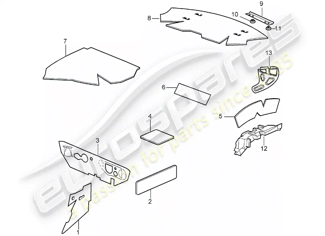 porsche 2001 (996) body shell - sound absorbers parts diagram