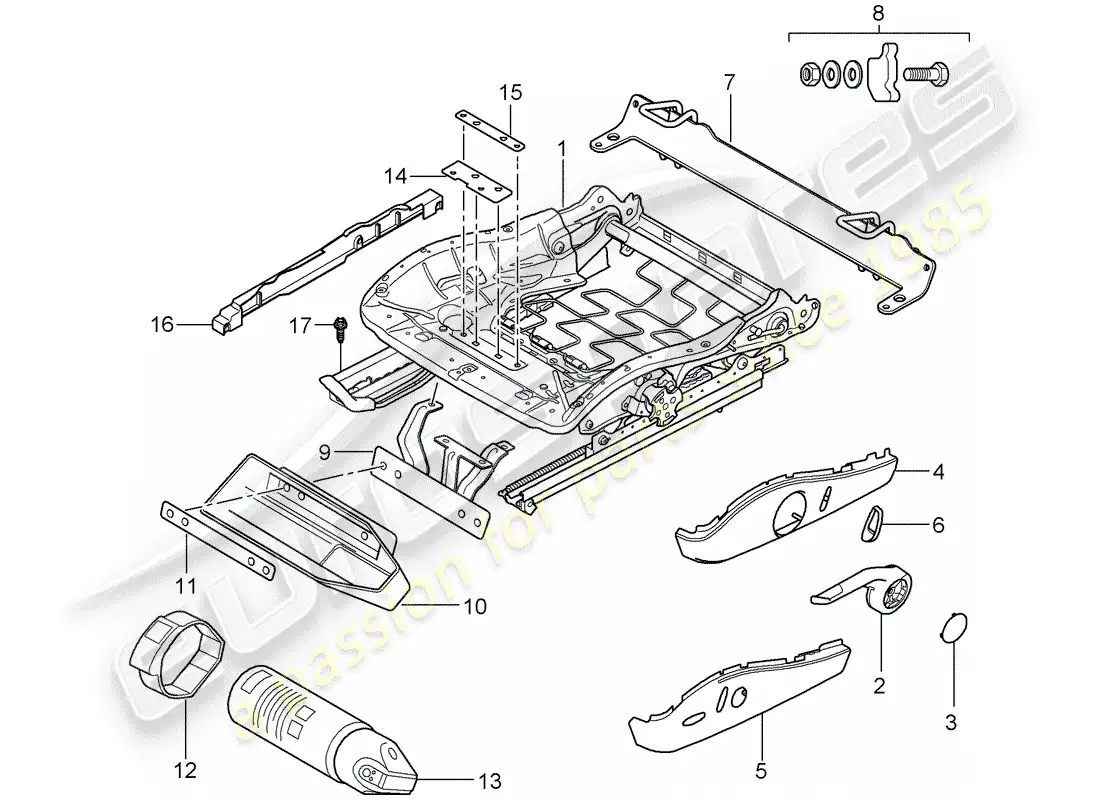 porsche 2006 (987 cayman) seat frame parts diagram