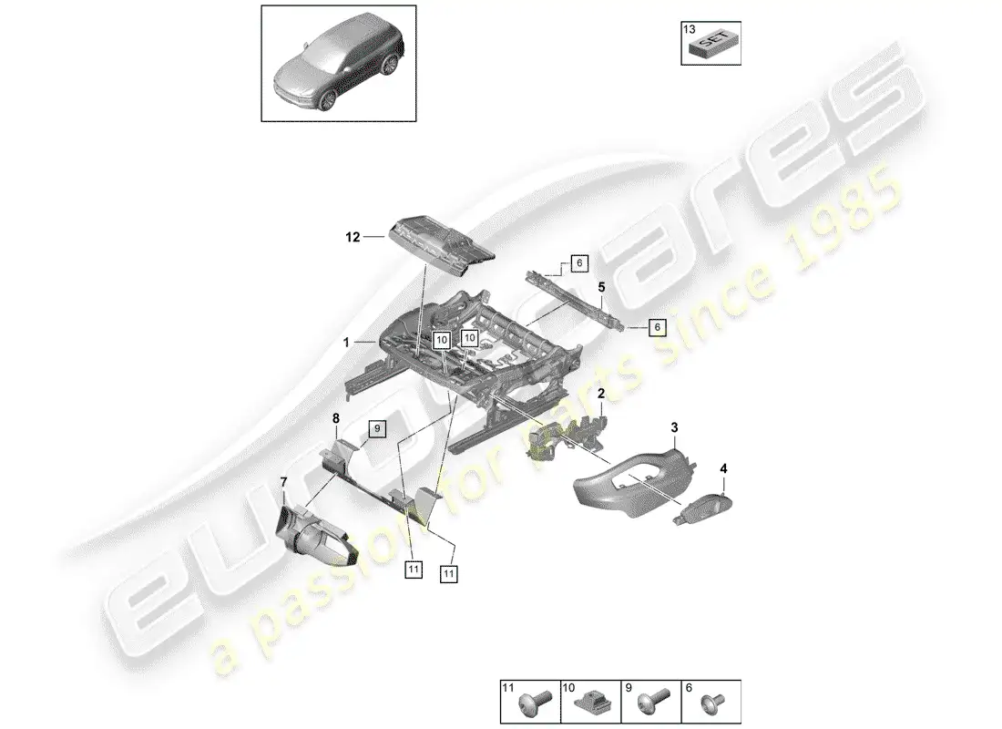 porsche 2020 (cayenne e3 9ya/9yb) seat frame part diagram