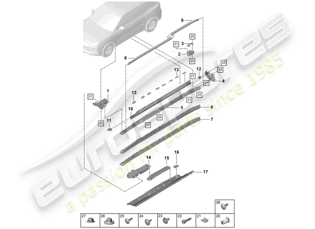 porsche 2018 (cayenne e3 9ya/9yb) side member trim parts diagram