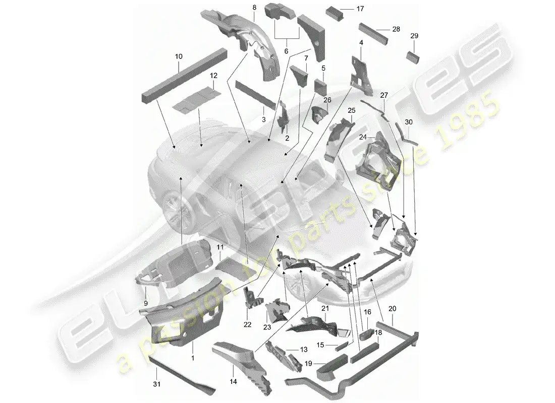 porsche 2014 (991-1 turbo) body shell parts diagram