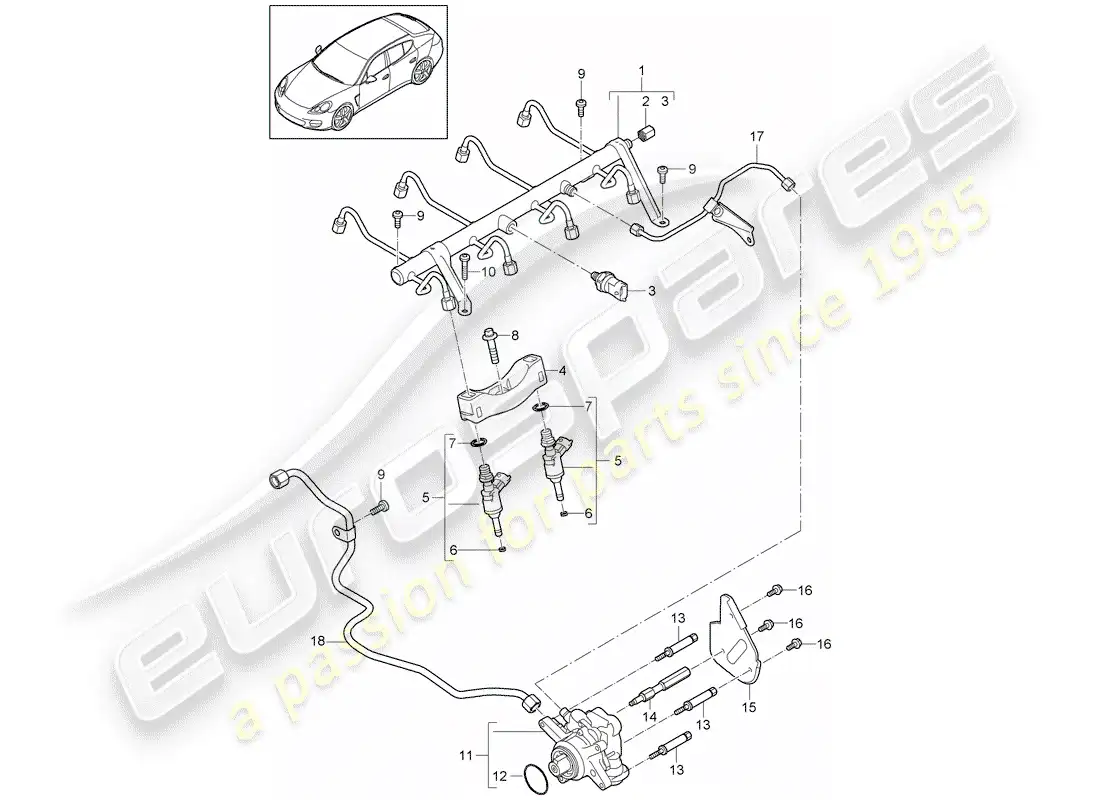 porsche 2010 (panamera 970) fuel collection pipe parts diagram