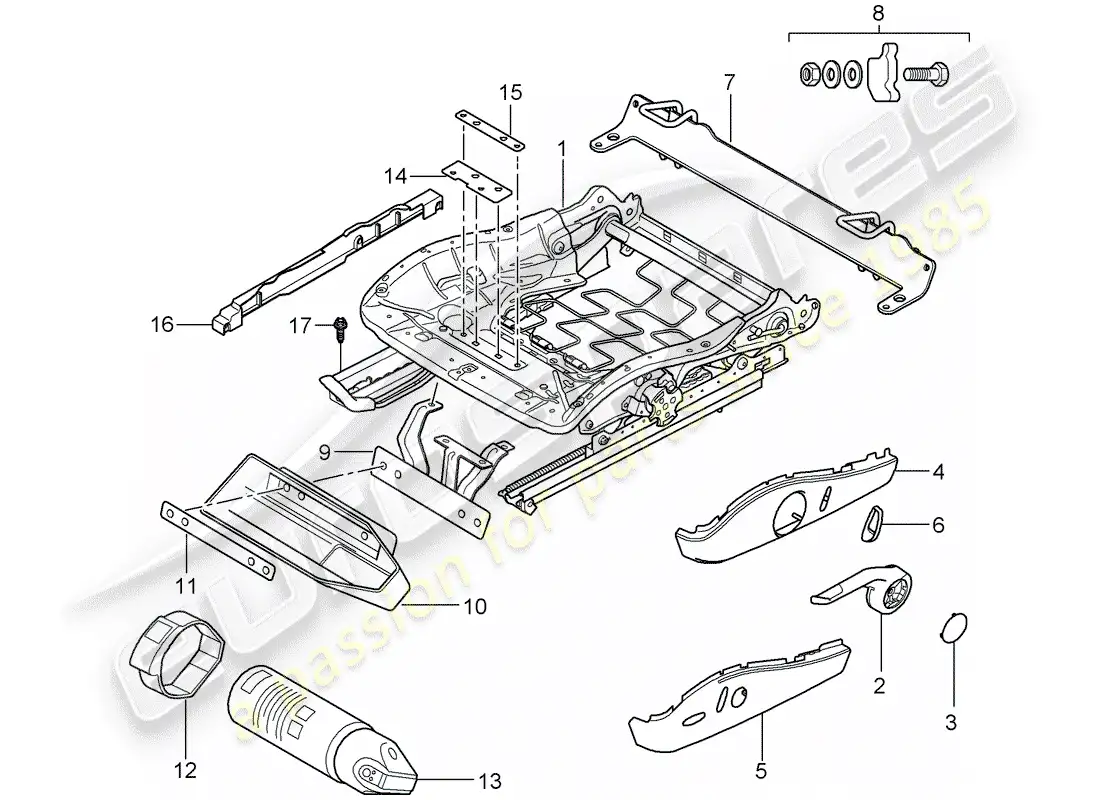 porsche 2005 (997-1) seat frame parts diagram