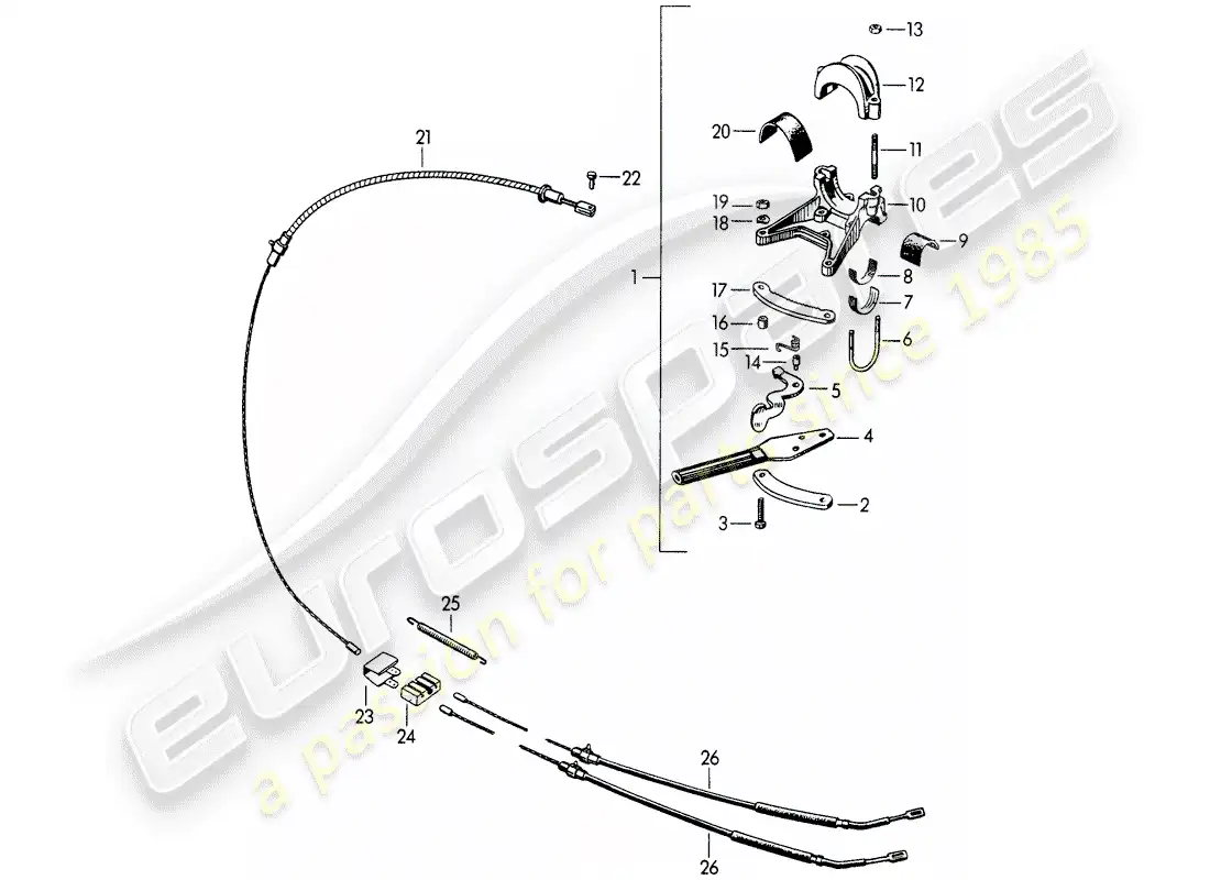 porsche 1957 (356/356a) handbrake parts diagram