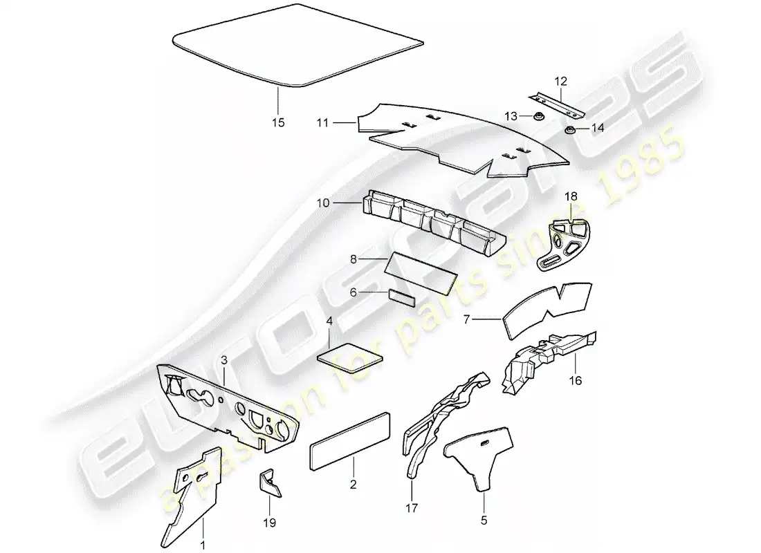 porsche 2001 (996) body shell - sound absorber parts diagram