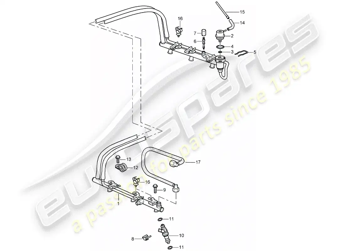 porsche 2001 (996) fuel collection pipe parts diagram