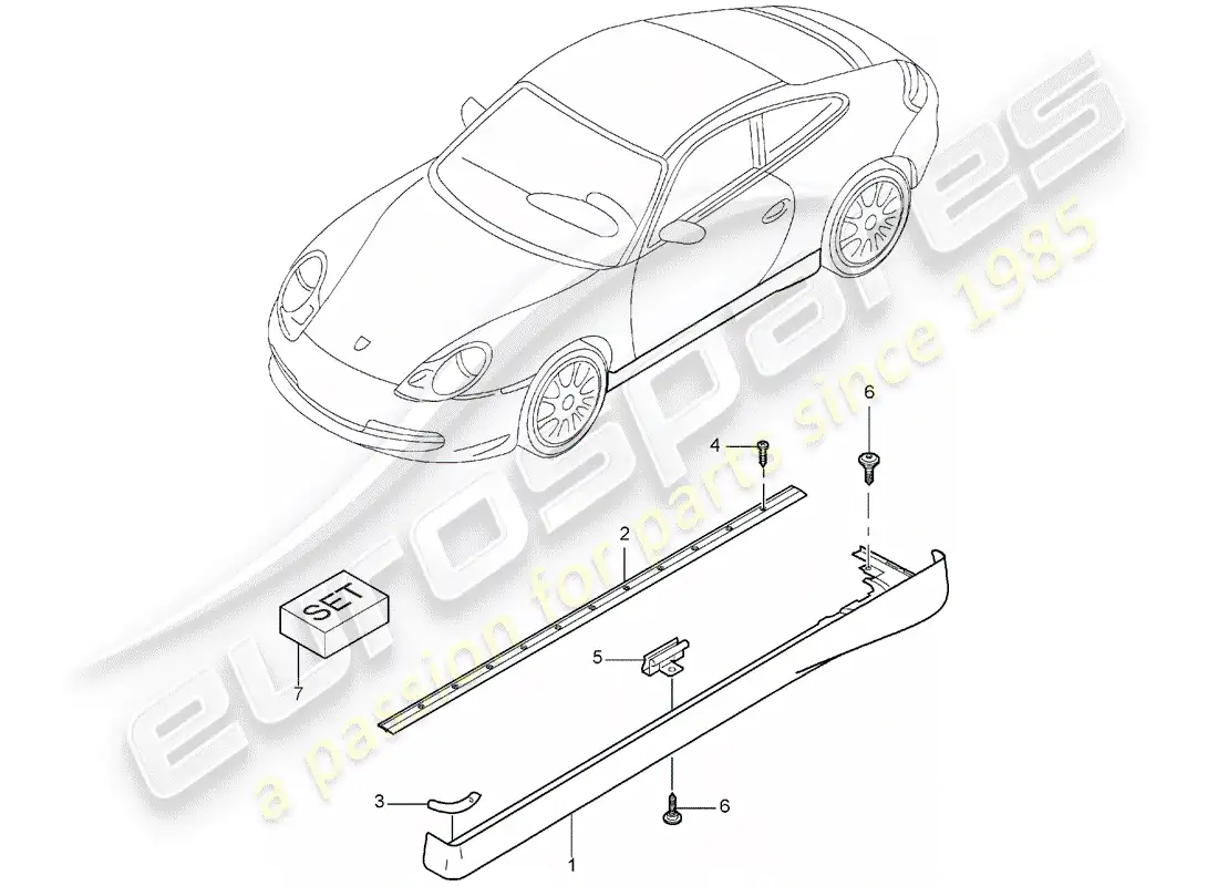 porsche 2000 (996) side member trim parts diagram