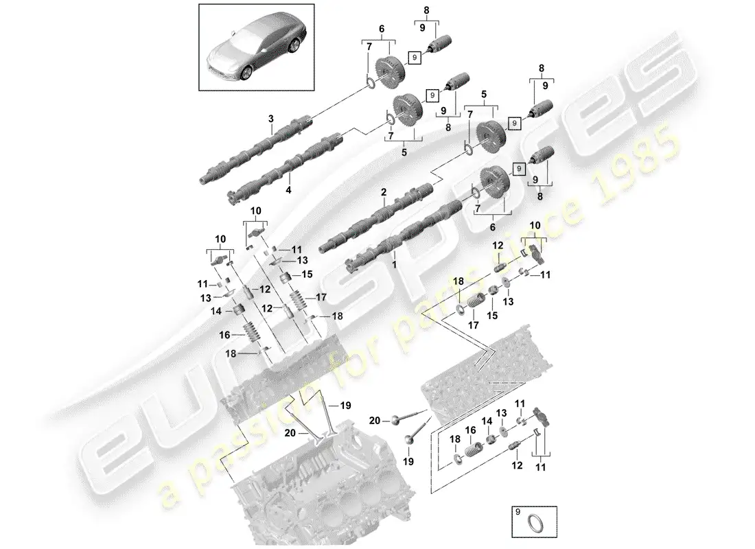 porsche 2019 (panamera 971-1) camshaft, valves parts diagram