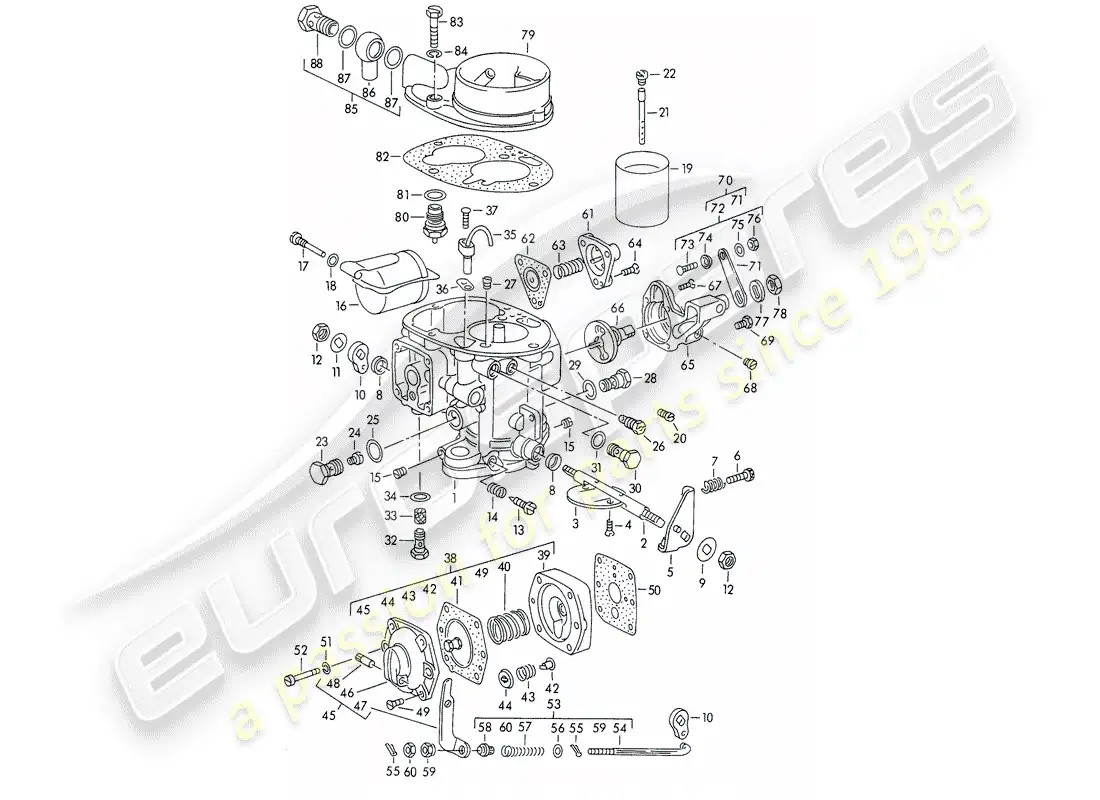 porsche 1958 (356/356a) single parts - for - carburetor - solex 40 pbic - m >> 81 200 part diagram