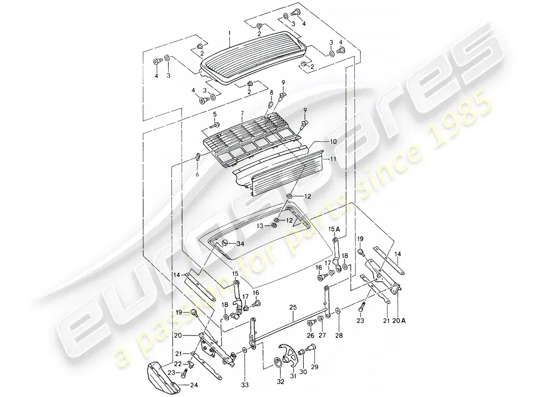 porsche 1992 (964) rear spoiler parts diagram