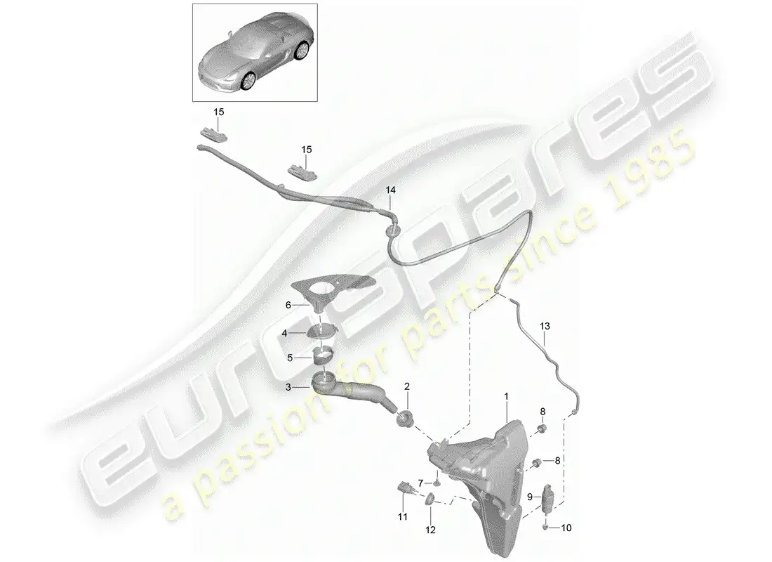 porsche 2016 (981 boxster spyder) windshield washer unit parts diagram