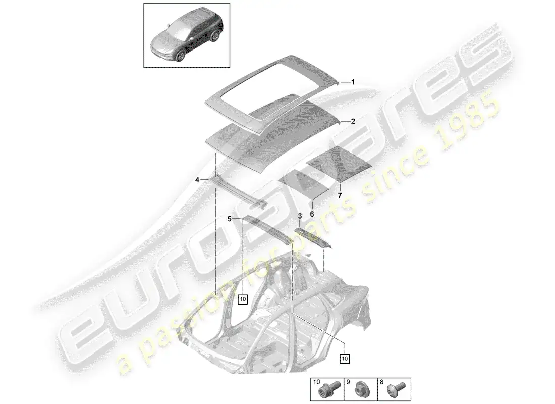 porsche 2020 (cayenne e3 9ya/9yb) roof part diagram