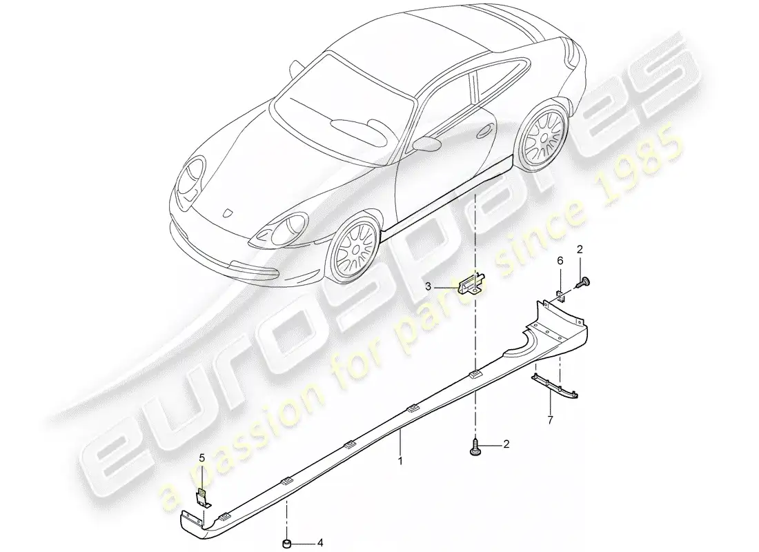 porsche 1998 (996) trim cover - side member trim - single parts parts diagram