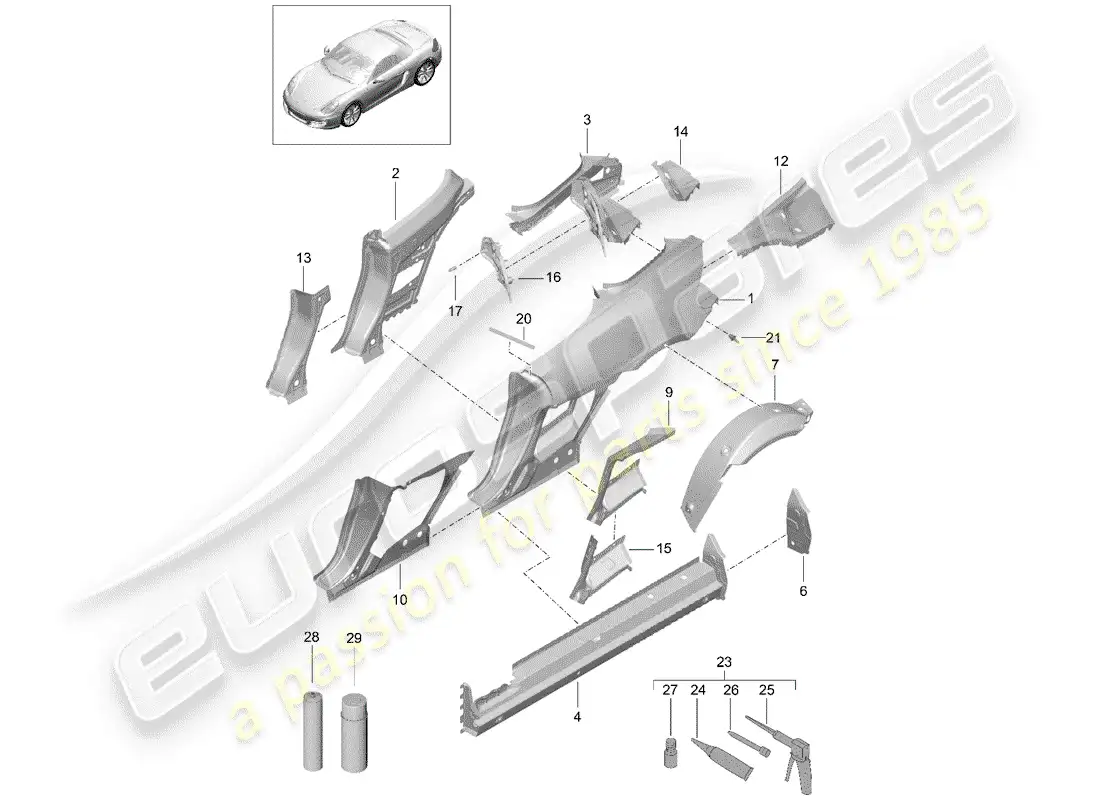 porsche 2014 (981 boxster) side panel parts diagram