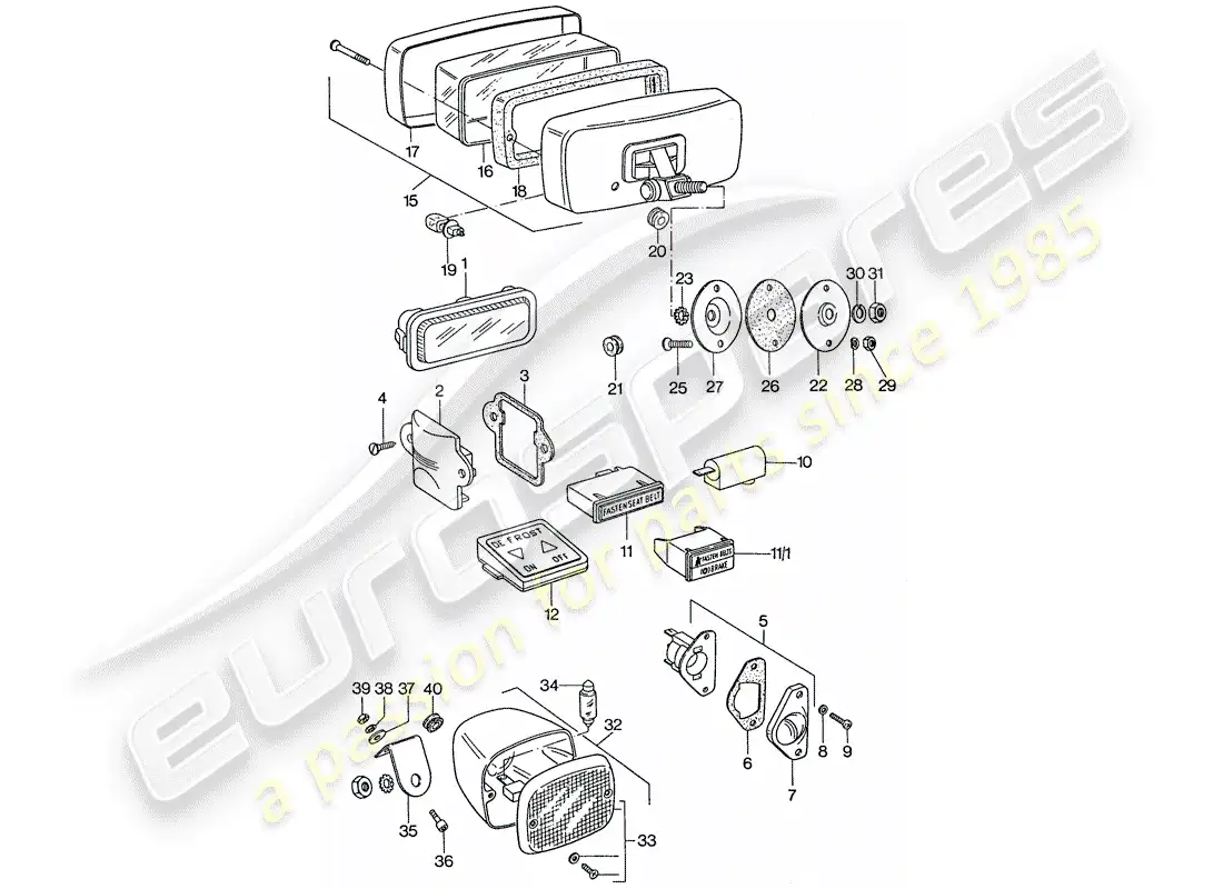porsche 1974 (911) fog lights - rear fog light parts diagram