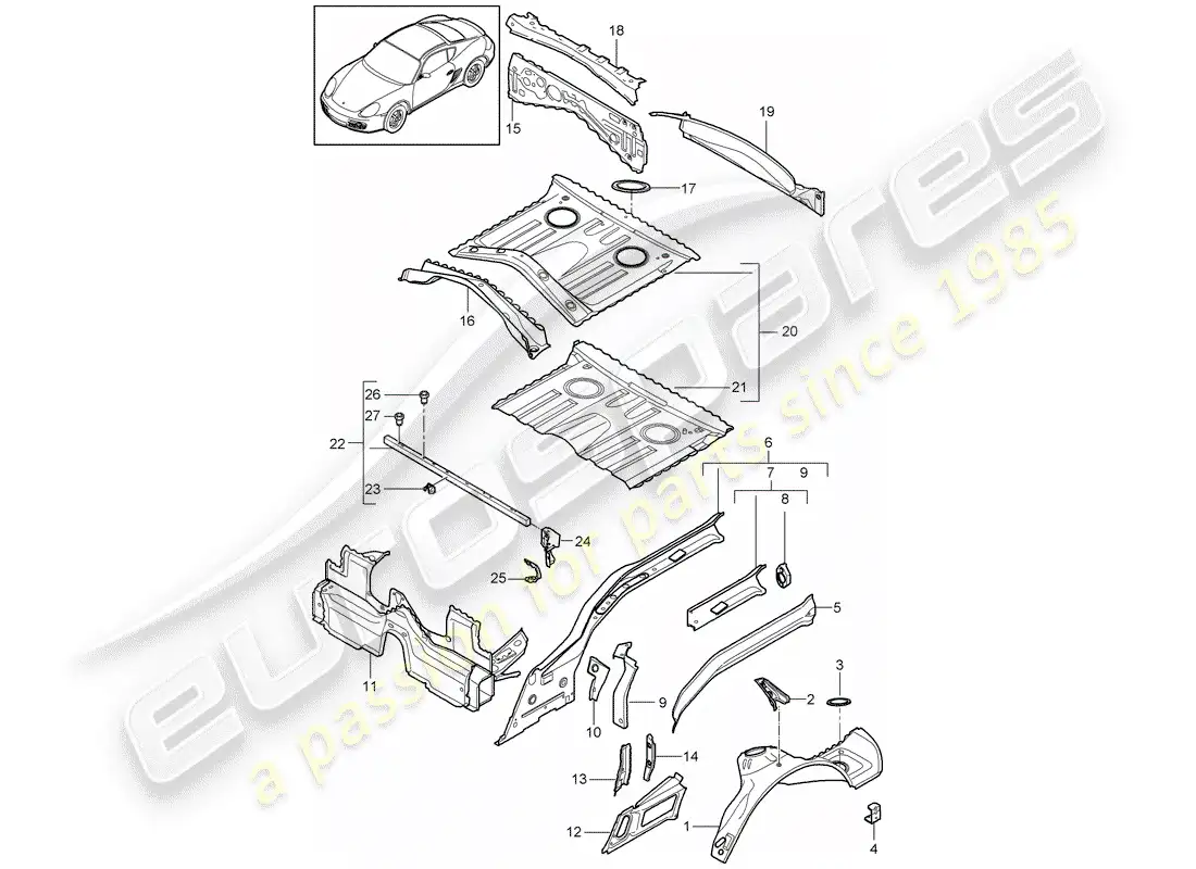 porsche 2010 (987 cayman) rear end parts diagram