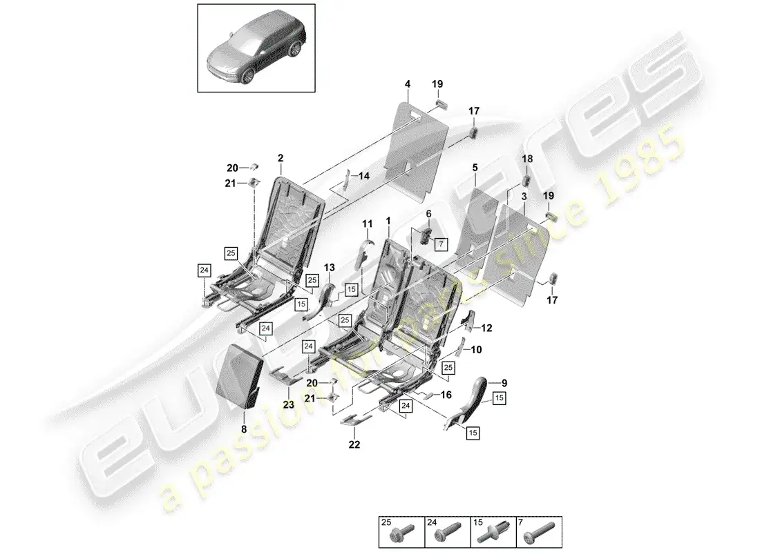 porsche 2020 (cayenne e3 9ya/9yb) back seat backrest part diagram
