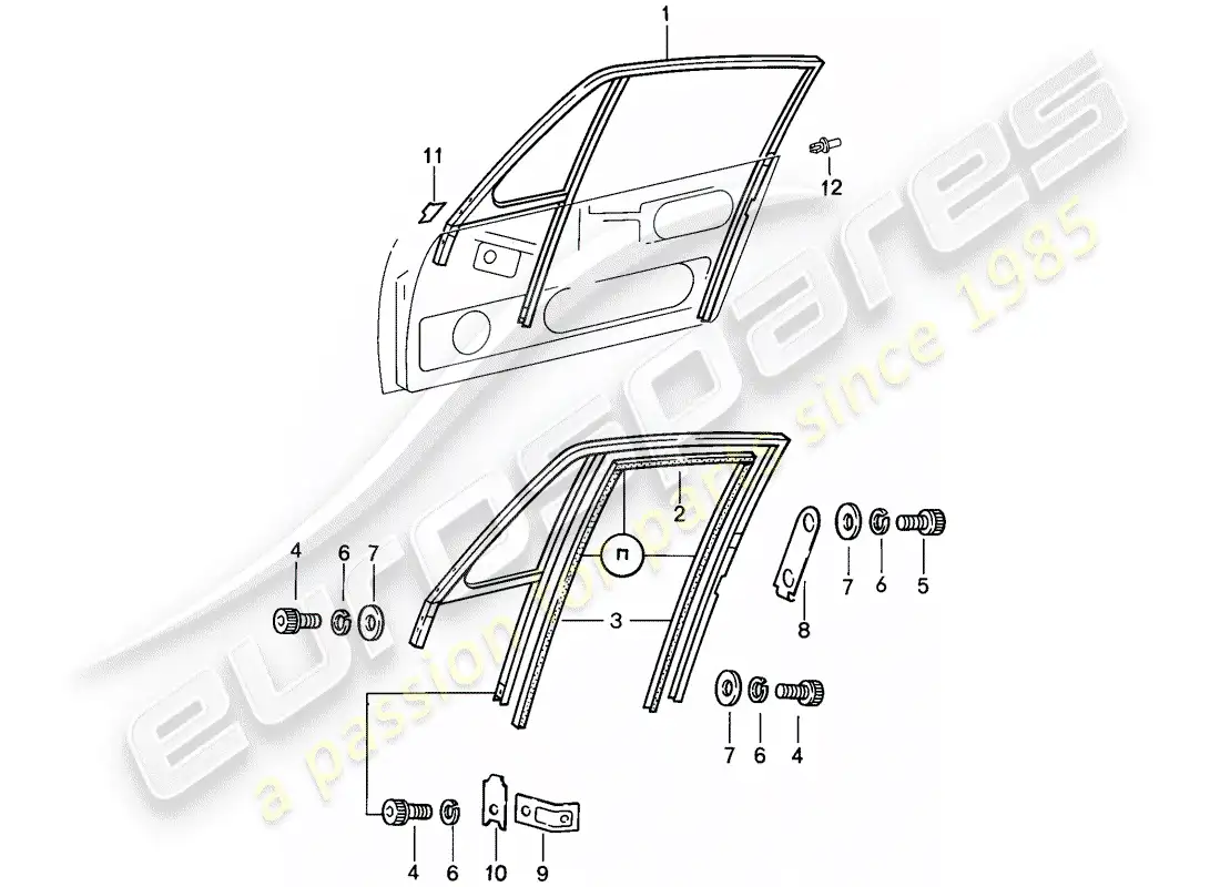porsche 1985 (911) window frame parts diagram