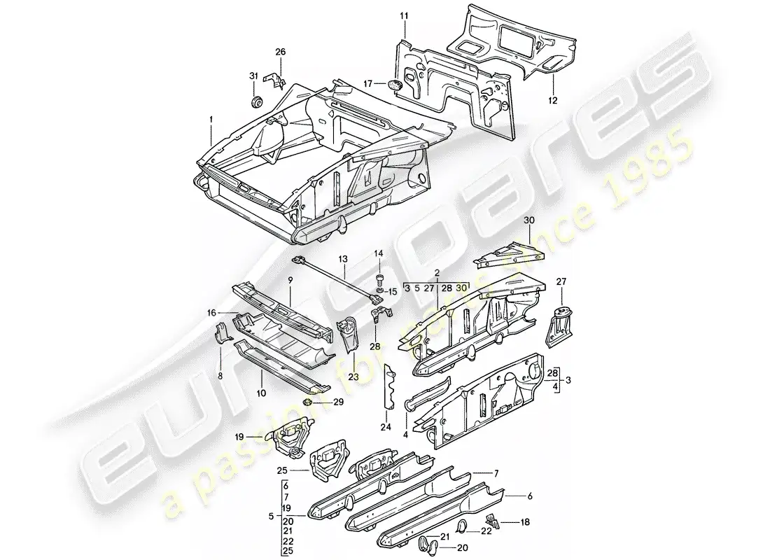 porsche 1985 (928) front end parts diagram